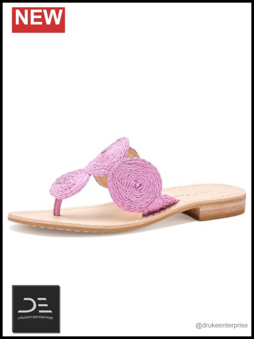 Jack Rogers Margo Flat Sandal Raffia Thong Slip On Leather